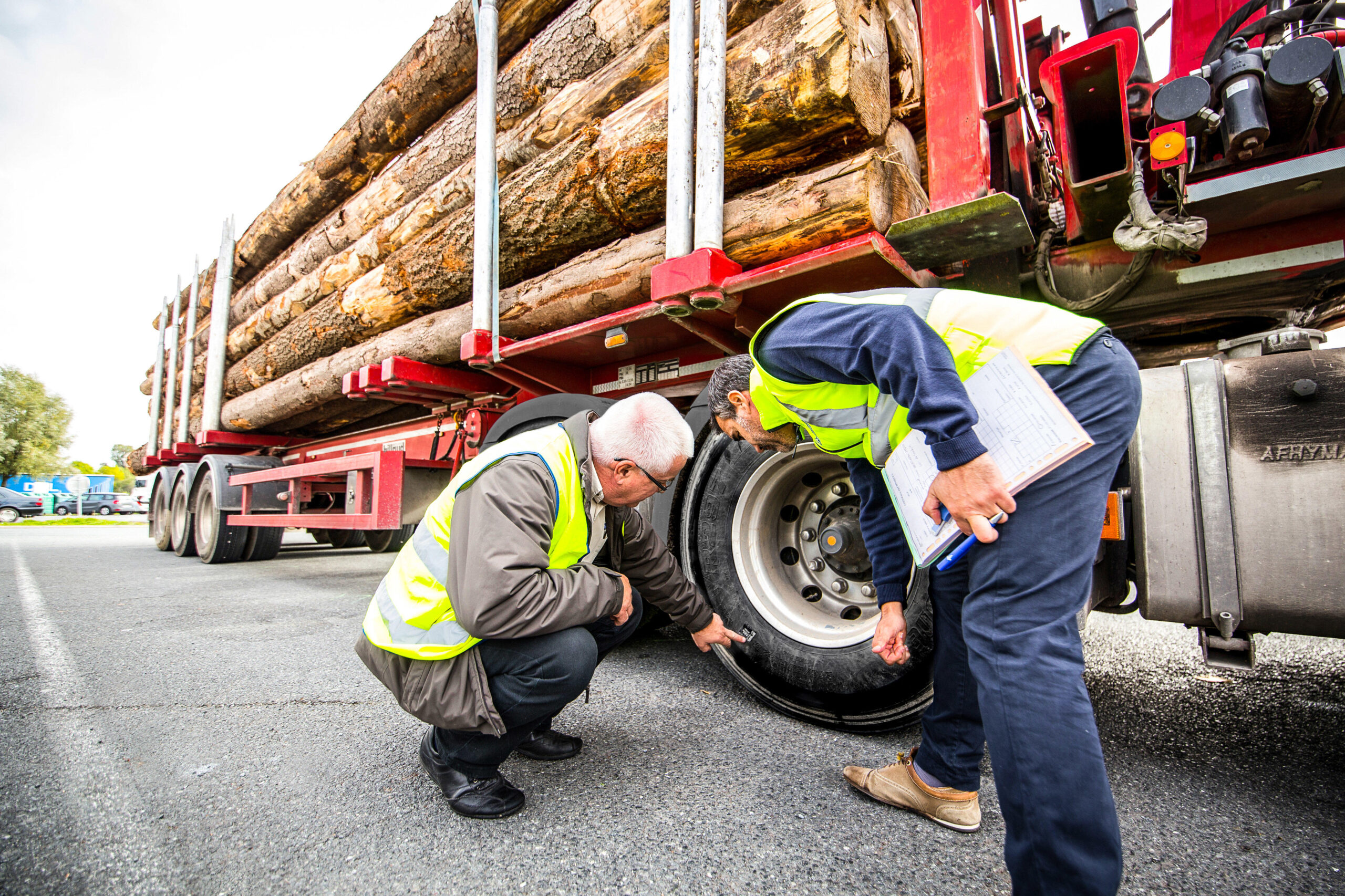 Men Inspect Tyre Roadside Assistance
